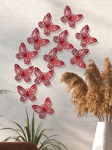 Set de 12 pegatinas de mariposa de PVC, pegatinas modernas de mariposa troqueladas en 3D para decorar la habitación, pegatinas, vinilos decorativos para el hogar, artículos de decoración de primavera para refrescar tu hogar, pegatinas de decoración de ramas, decoración escolar, sorpresa escolar, decoración de dormitorio, útiles escolares - Rojo - Ver 6
