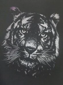 Manfinity Hombres Camiseta con estampado de tigre 3D - Gris Oscuro - Ver 4