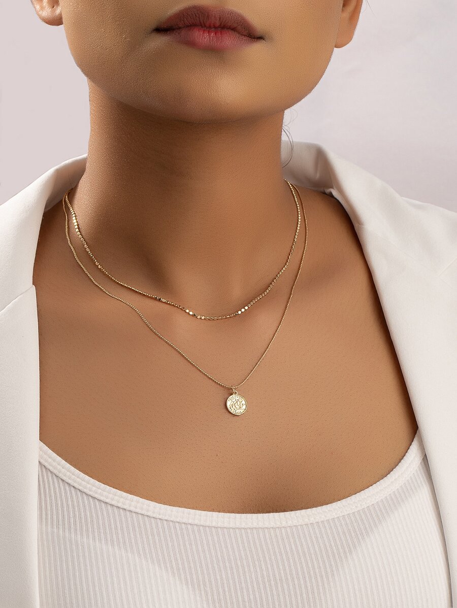 Collar a capas colgante de moneda - Amarillo Oro - Ver 1