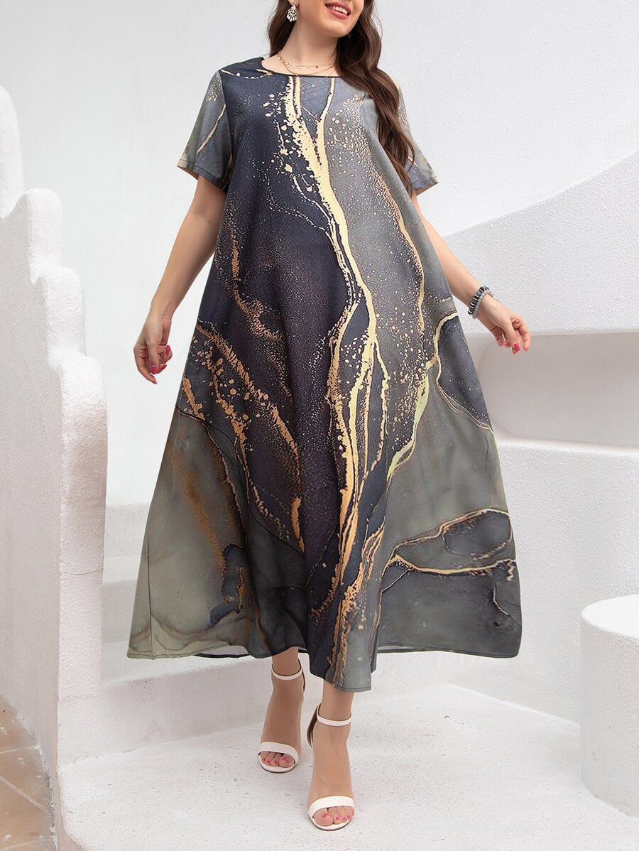 Mulvari Plus Marble Print Tunic Dress - Multicolor - View 1