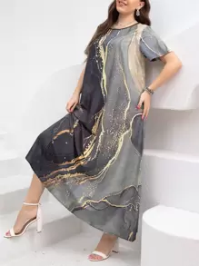 Mulvari Plus Marble Print Tunic Dress - Multicolor - View 5