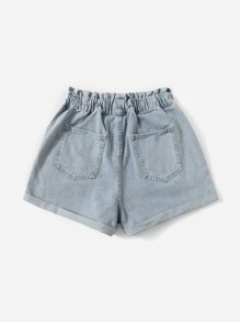 Shorts en mezclilla de cintura con cordón con lavado ligero - Lavado ligero - Ver 2