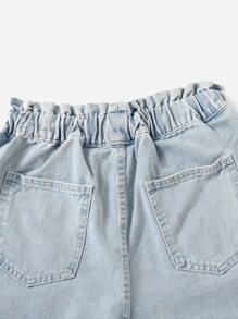 Shorts en mezclilla de cintura con cordón con lavado ligero - Lavado ligero - Ver 3