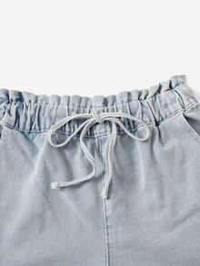 Shorts en mezclilla de cintura con cordón con lavado ligero - Lavado ligero - Ver 5