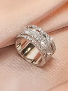 方晶鋯石裝飾戒指 - 銀色 - 查看 1