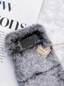 Funda de móvil de peluche compatible con Samsung Galaxy Z Flip 3 - Gris - Ver 2
