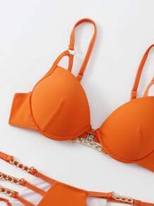鏈接剪裁推擠式比基尼泳衣 - 橘色 - 查看 5