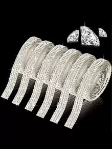 1roll/2rolls - 1cm Wide Dark Green Rhinestone Trim With Double-Sided Tape, Iron-On Or Glue-On Available, 1 Meter Long, Available In Black, Red, Multicolor, Champagne, Baby Blue, Leopard Print, Violet - Multicolor - View 1