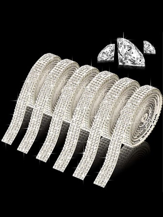 1 Rollo/2 Rollos: Adorno De Diamantes De Imitación De Color Verde Oscuro De 1 Cm De Ancho Con Cinta De Doble Cara, Disponible Para Planchar O Pegar, 1 Metro De Largo, Disponible En Negro, Rojo, Multicolor, Champán, Azul Bebé, Estampado De Leopardo Y Violeta