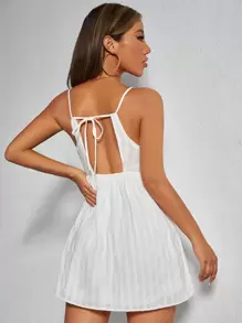 SHEIN PETITE Swiss Dot Tie Back Cami Dress - White - View 2