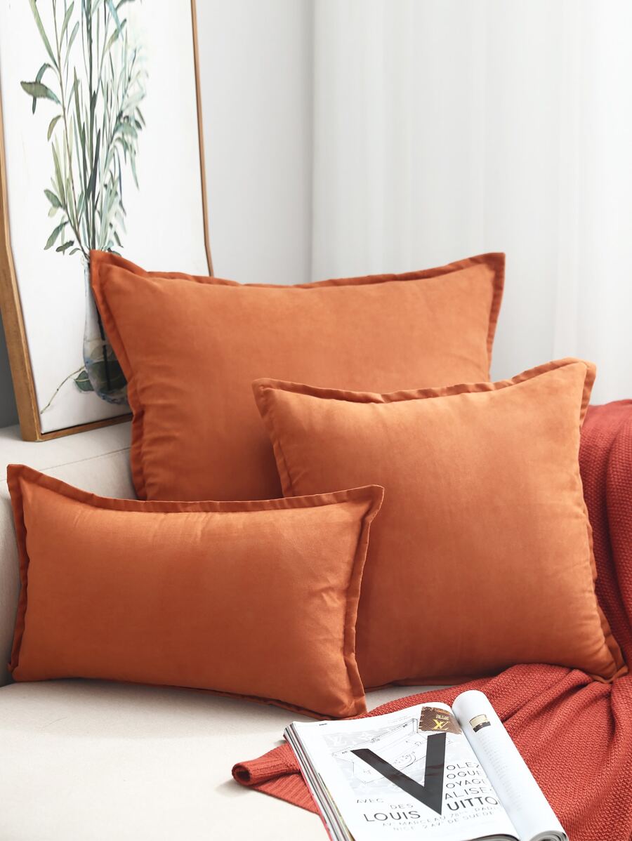 1pc Suede Ruffled Throw Pillow Case Or Lumbar Cushion Cover, Suitable For Bedroom Living Room Sofa Decor - Burnt Orange - View 1