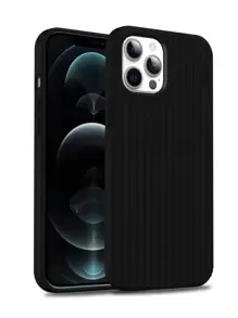 1pc Silicone Solid Color And Gradient Liquid Woven Pattern Phone Case Compatible With IPhone 11/12/13/14/15/13promax/14promax/15promax - Black - View 2