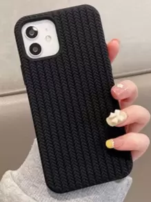 1pc Silicone Solid Color And Gradient Liquid Woven Pattern Phone Case Compatible With IPhone 11/12/13/14/15/13promax/14promax/15promax - Black - View 3