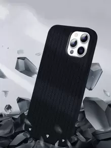 1pc Silicone Solid Color And Gradient Liquid Woven Pattern Phone Case Compatible With IPhone 11/12/13/14/15/13promax/14promax/15promax - Black - View 6