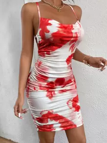 INAWLY Đầm Lộ Lưng Hội Chữ thập Vắt Buộc lại Cà vạt nhuộm Gợi cảm - Đỏ và trắng - Xem 6