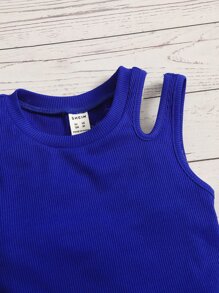 SHEIN Young Girl Rib-Knit Cut Out Tank Top - Royal Blue - View 4