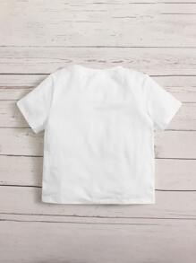 SHEIN Young Girl Casual Soft Knitted Butterfly Pattern Round Neck Short Sleeve T-Shirt - White - View 2