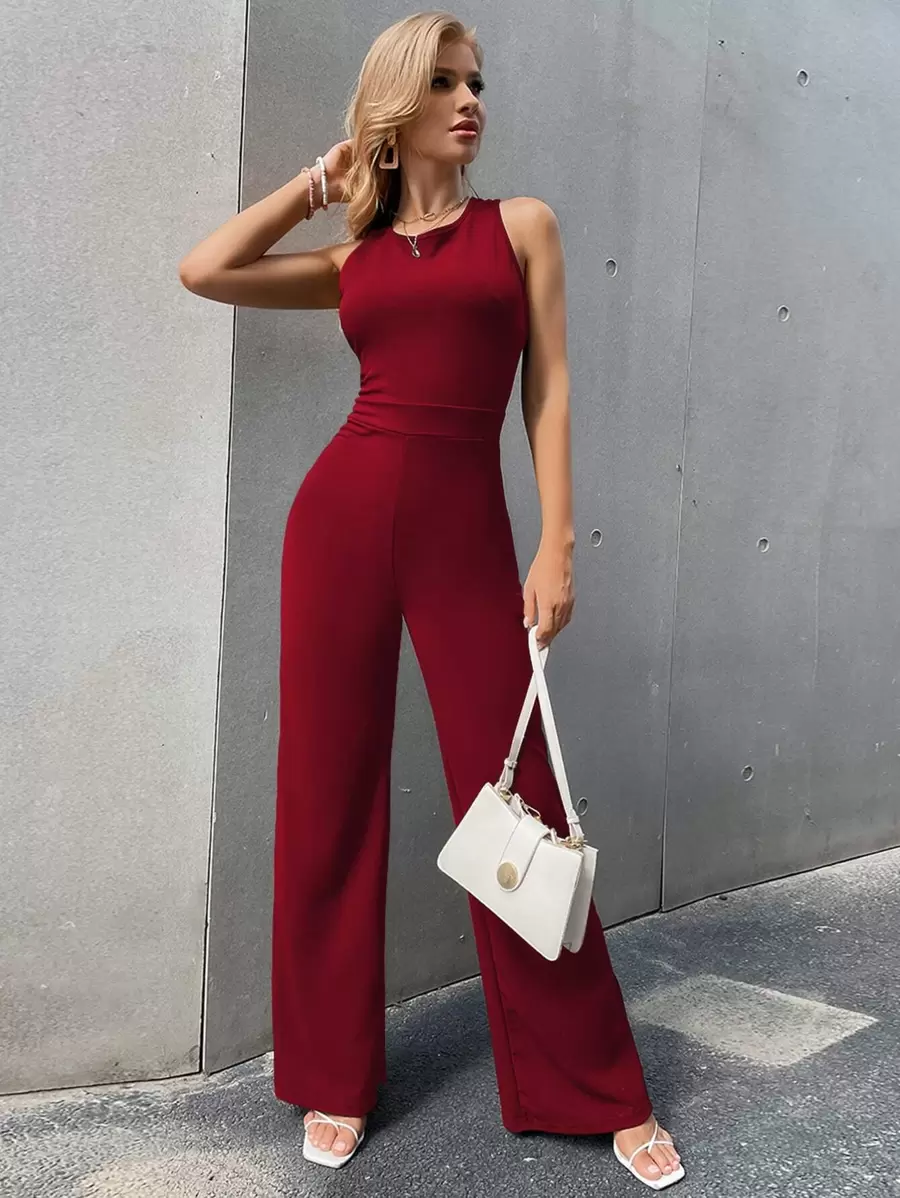 Chiquease Crisscross Zip Back Jumpsuit - Burgundy - View 1