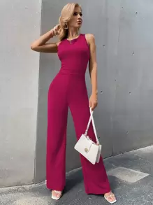 SHEIN Privé Crisscross Zip Back Jumpsuit - Red Violet - View 1