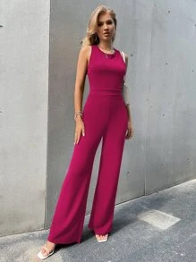 SHEIN Privé Crisscross Zip Back Jumpsuit - Red Violet - View 4