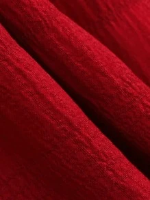 SHEIN 小女童打褶泡泡袖荷葉邊連衣裙 - 酒紅色 - 查看 3