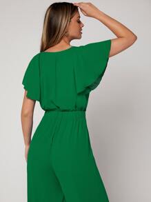 SHEIN Privé Butterfly Sleeve Belted Jumpsuit - Green - View 2