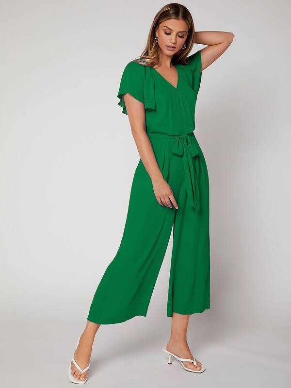 SHEIN Privé Butterfly Sleeve Belted Jumpsuit SHEIN UK