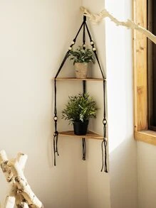 1 pieza de marco de pared flotante de madera tejido a mano, panel colgante triangular para colgar en la pared, estantes decorativos de pared bohemios, adecuados para dormitorios, plantas, salas de estar, oficinas