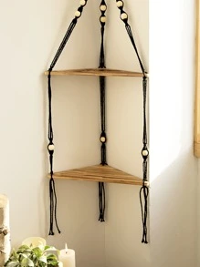 1 pieza de marco de pared flotante de madera tejido a mano, panel colgante triangular para colgar en la pared, estantes decorativos de pared bohemios, adecuados para dormitorios, plantas, salas de estar, oficinas