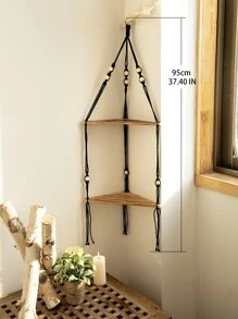 1 pieza de marco de pared flotante de madera tejido a mano, panel colgante triangular para colgar en la pared, estantes decorativos de pared bohemios, adecuados para dormitorios, plantas, salas de estar, oficinas