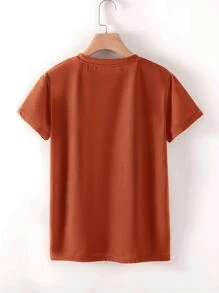 SHEIN LUNE Áo thun nữ Con số Slogan Giải trí - Rỉ Nâu - Xem 2