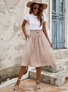 SHEIN Frenchy Váy nữ Dây kéo Túi Quần paper-bag màu trơn Giải trí - Màu be - Xem 4