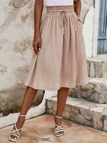 SHEIN Frenchy Váy nữ Dây kéo Túi Quần paper-bag màu trơn Giải trí - Màu be - Xem 5