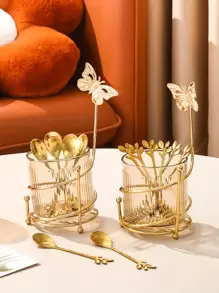 4 件/6 件/7 件/套不锈钢叶形勺子架托盘套装，厨房甜点小勺子搅拌勺咖啡勺储物罐，糖果、甜点、小吃、蛋糕、水果的家居装饰，适用于户外、家居、厨房、派对、生日、礼物