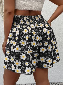 Breezaya 大码波西米亚风满版花卉印花褶皱腰阔腿短裤，适合夏季 - 彩色 - 查看 2