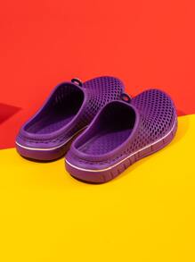 Letter Patch Decor Hollow Out Vented Clogs - Purple - View 3