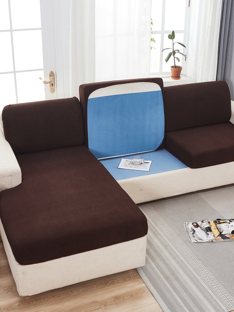 1入組素色彈力沙發座位套 - 咖啡棕 - 查看 1