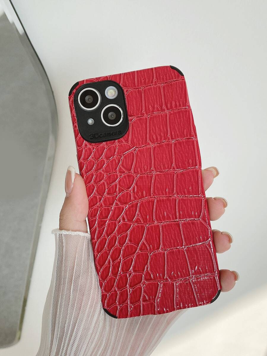 Crocodile Print Phone Case - Red - View 1
