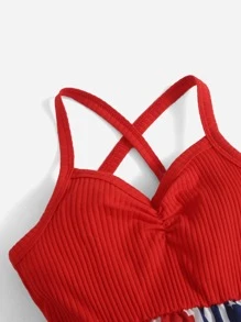 Bebé Body con estampado de bandera fruncido ribete con fruncido de espalda con tira cruzada - Multicolor - Ver 3