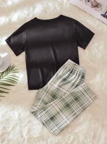 Tween Girls' Slouchy Sloth Printed Plaid Design Homewear Set - Multicolor - View 2