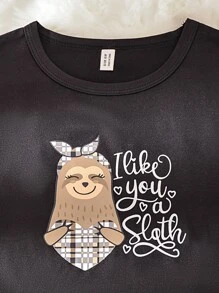 Tween Girls' Slouchy Sloth Printed Plaid Design Homewear Set - Multicolor - View 7