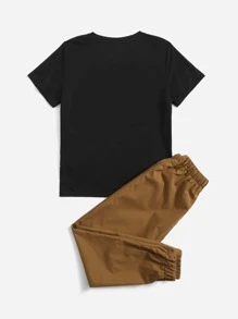 SHEIN Boys Headphone Print Tee & Drawstring Waist Trousers - Multicolor - View 2