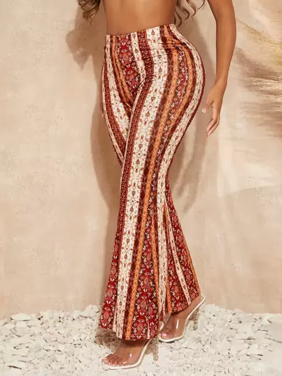 SHEIN SXY Summer Graphic Print Flare Leg Pants