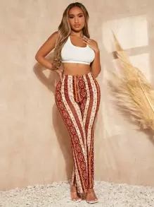 SHEIN SXY Summer Graphic Print Flare Leg Pants - Multicolor - View 3