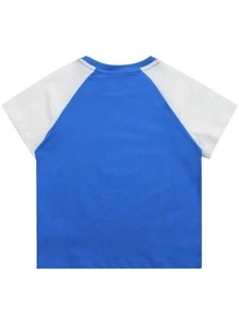 Niños Camiseta con estampado de baloncesto y letra de manga raglán - Azul - Ver 2