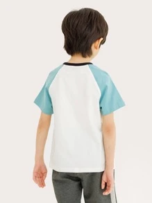 Niños Camiseta con estampado de slogan en contraste de manga raglán - Blanco - Ver 2