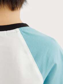 Niños Camiseta con estampado de slogan en contraste de manga raglán - Blanco - Ver 6