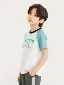 Niños Camiseta con estampado de slogan en contraste de manga raglán - Blanco - Ver 7