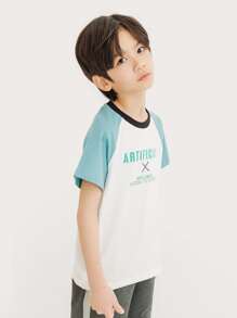 Niños Camiseta con estampado de slogan en contraste de manga raglán - Blanco - Ver 8