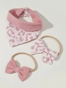 1入組嬰兒豹紋印花方巾圍兜和2入組髮箍 - 淺粉色 - 查看 1